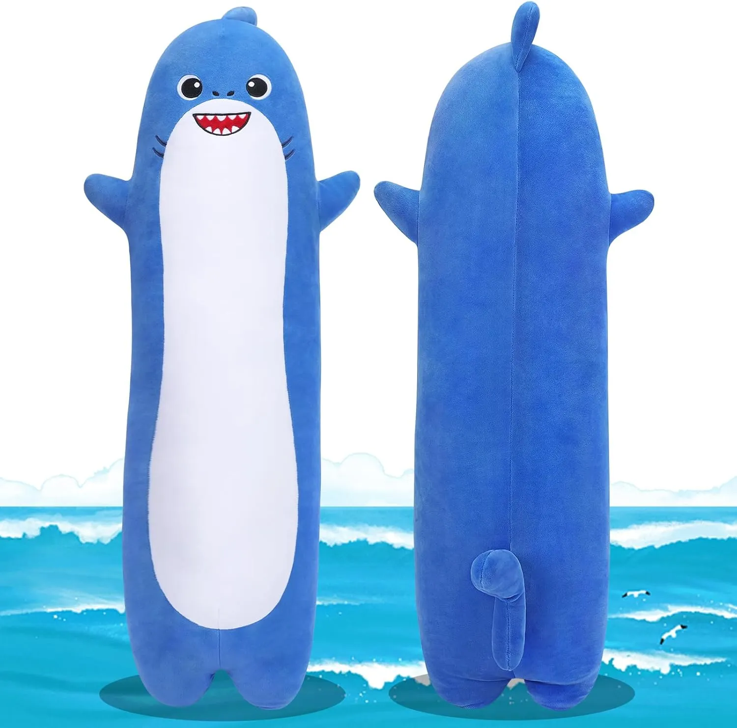 Large Shark Stuffed Animal, 33.5' Long Shark Plush, Cute Plushie Body Pillow, Kawaii Big Plush Toy Animal Gift, Sleeping Hugging Pillow for Kids & Adults