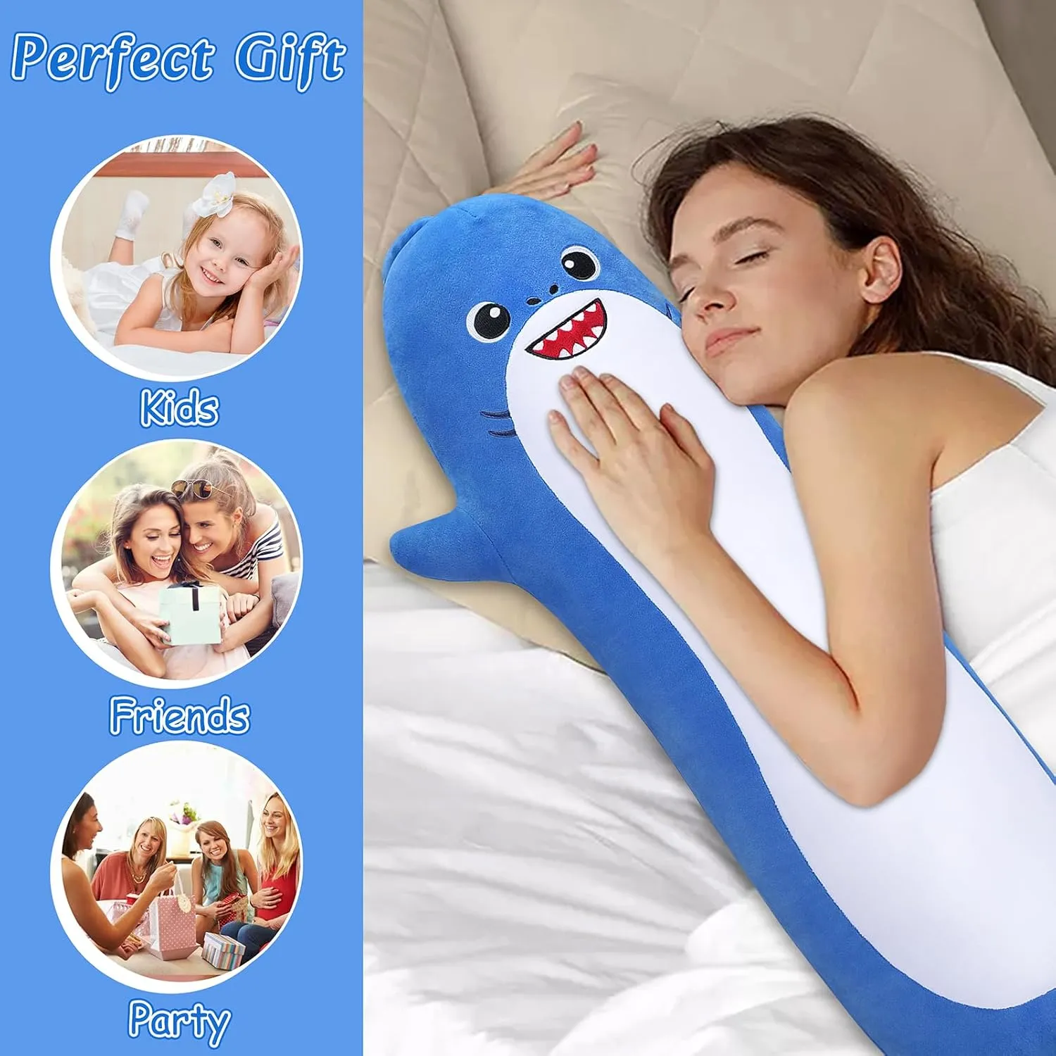 Large Shark Stuffed Animal, 33.5' Long Shark Plush, Cute Plushie Body Pillow, Kawaii Big Plush Toy Animal Gift, Sleeping Hugging Pillow for Kids & Adults