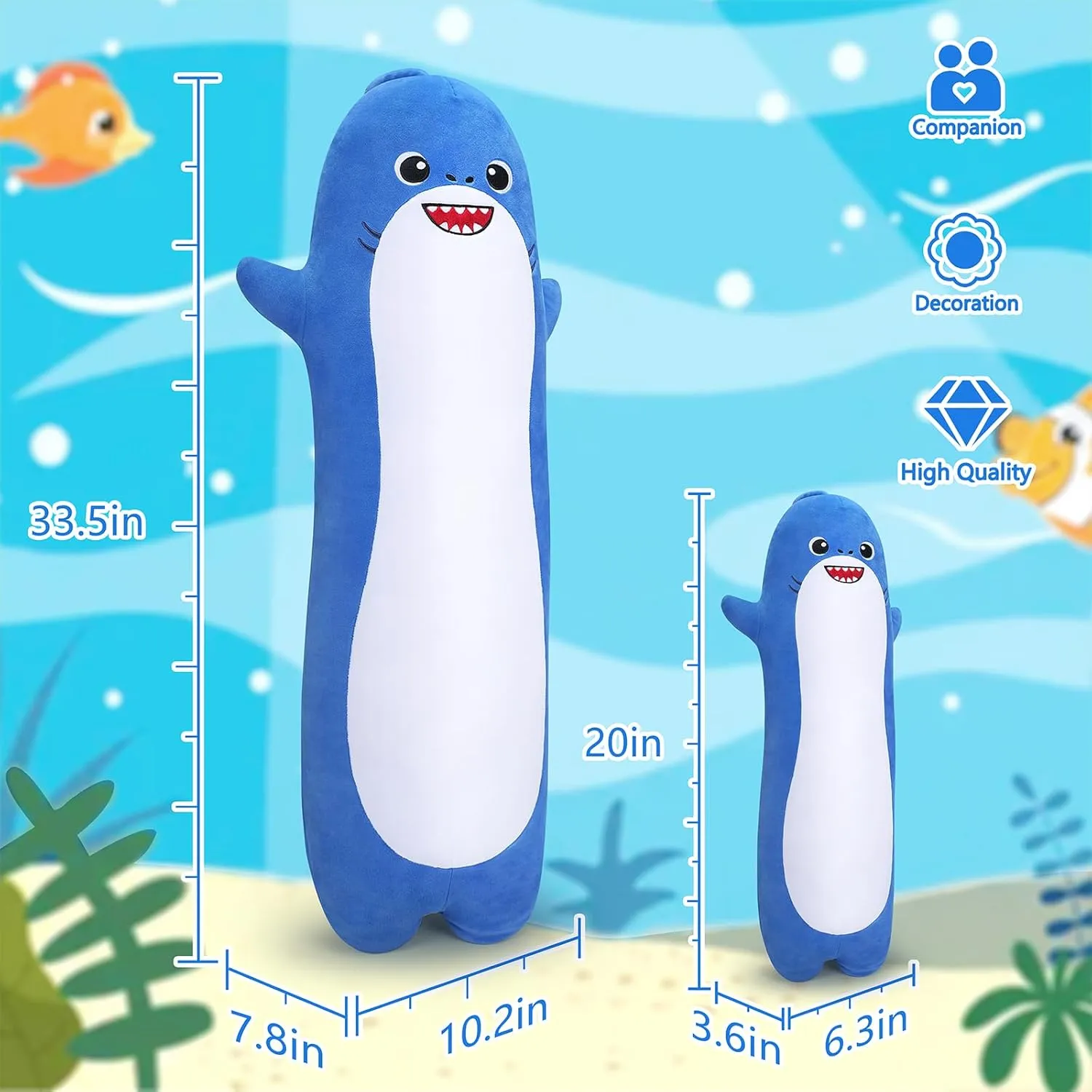 Large Shark Stuffed Animal, 33.5' Long Shark Plush, Cute Plushie Body Pillow, Kawaii Big Plush Toy Animal Gift, Sleeping Hugging Pillow for Kids & Adults