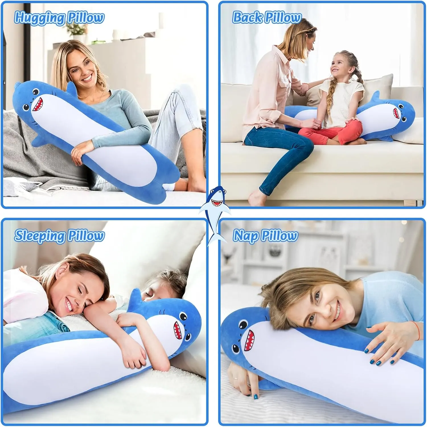 Large Shark Stuffed Animal, 33.5' Long Shark Plush, Cute Plushie Body Pillow, Kawaii Big Plush Toy Animal Gift, Sleeping Hugging Pillow for Kids & Adults