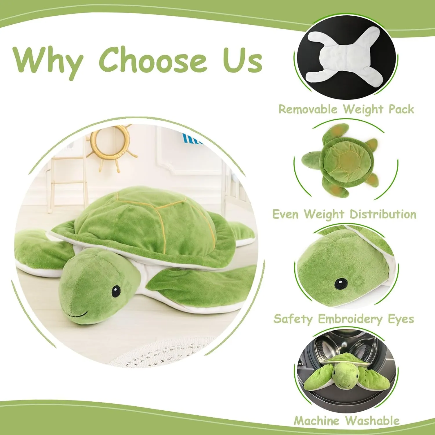 Large Weighted Sea Turtle Stuffed Animal Plush Toy with Embroidered Eyes and Removable Weight Pack - 28 Inches, 5 lb for Kids and Adults