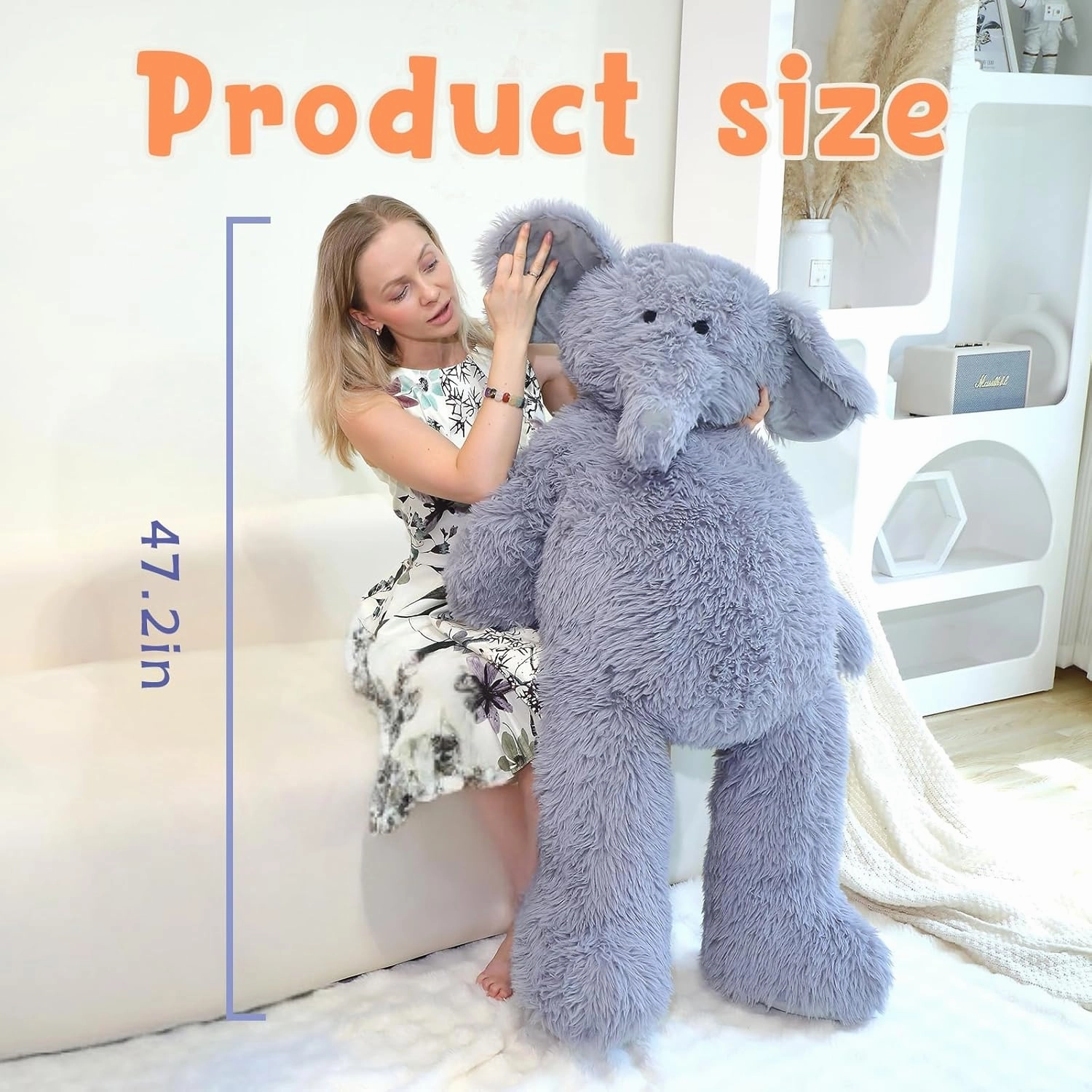 Large Elephant Stuffed Animal 47 inch, Giant Stuffed Elephant Plushies, Huge Elephant Plush Toy Gift for Kids Boys, Birthday,Valentine,Christmas