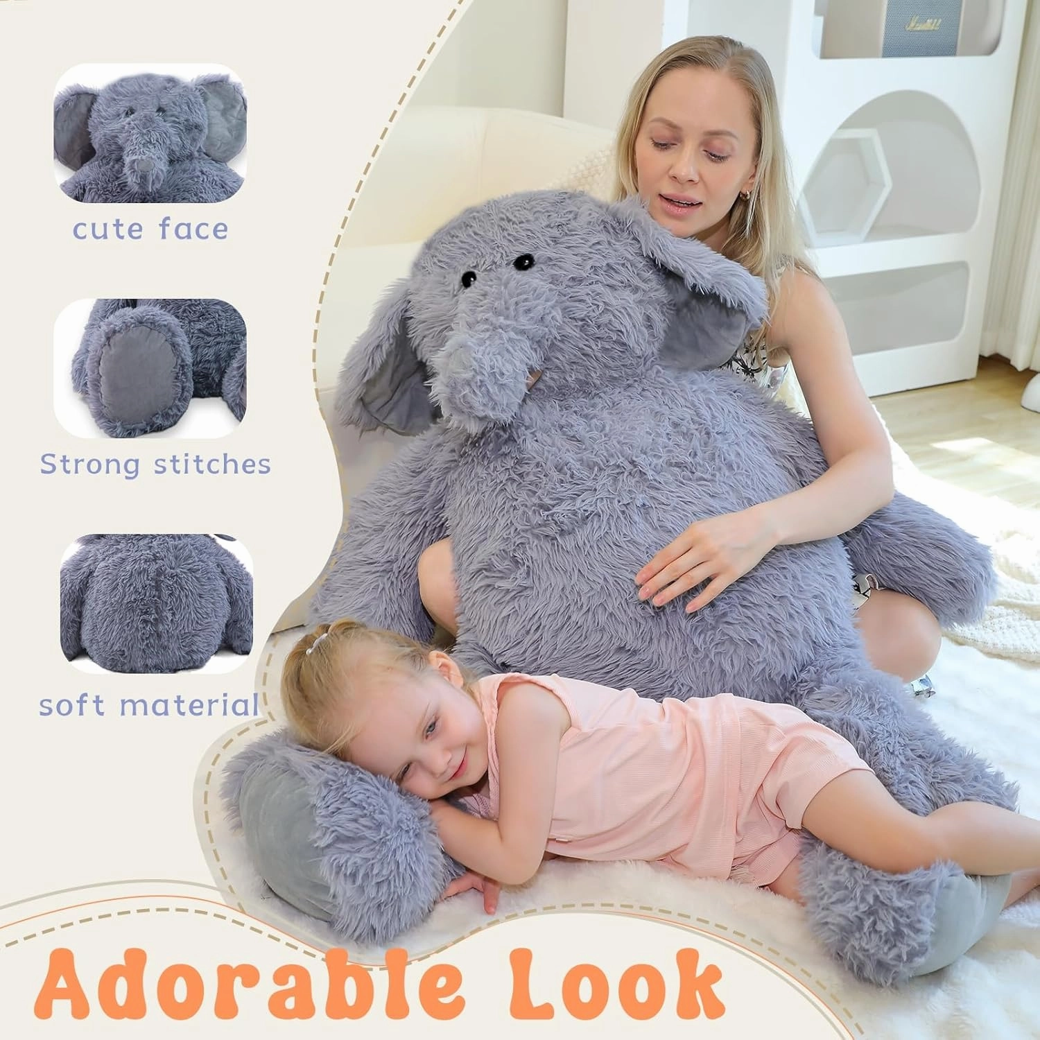 Large Elephant Stuffed Animal 47 inch, Giant Stuffed Elephant Plushies, Huge Elephant Plush Toy Gift for Kids Boys, Birthday,Valentine,Christmas
