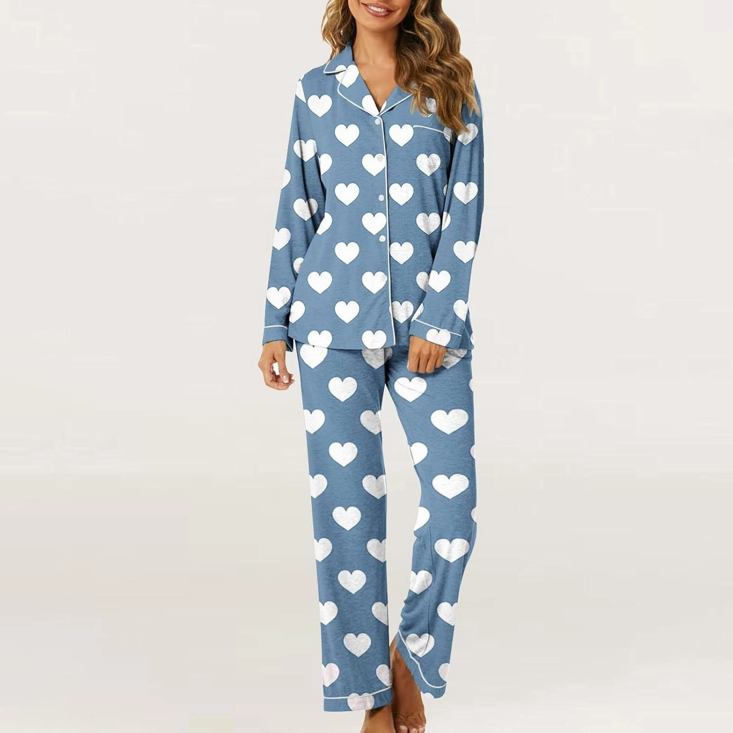 Lastesso Pajamas for Women Set Loose Comfy Long Sleeve Button down and Lounge Long Pants Fashion Print Nightwear 2 Sets