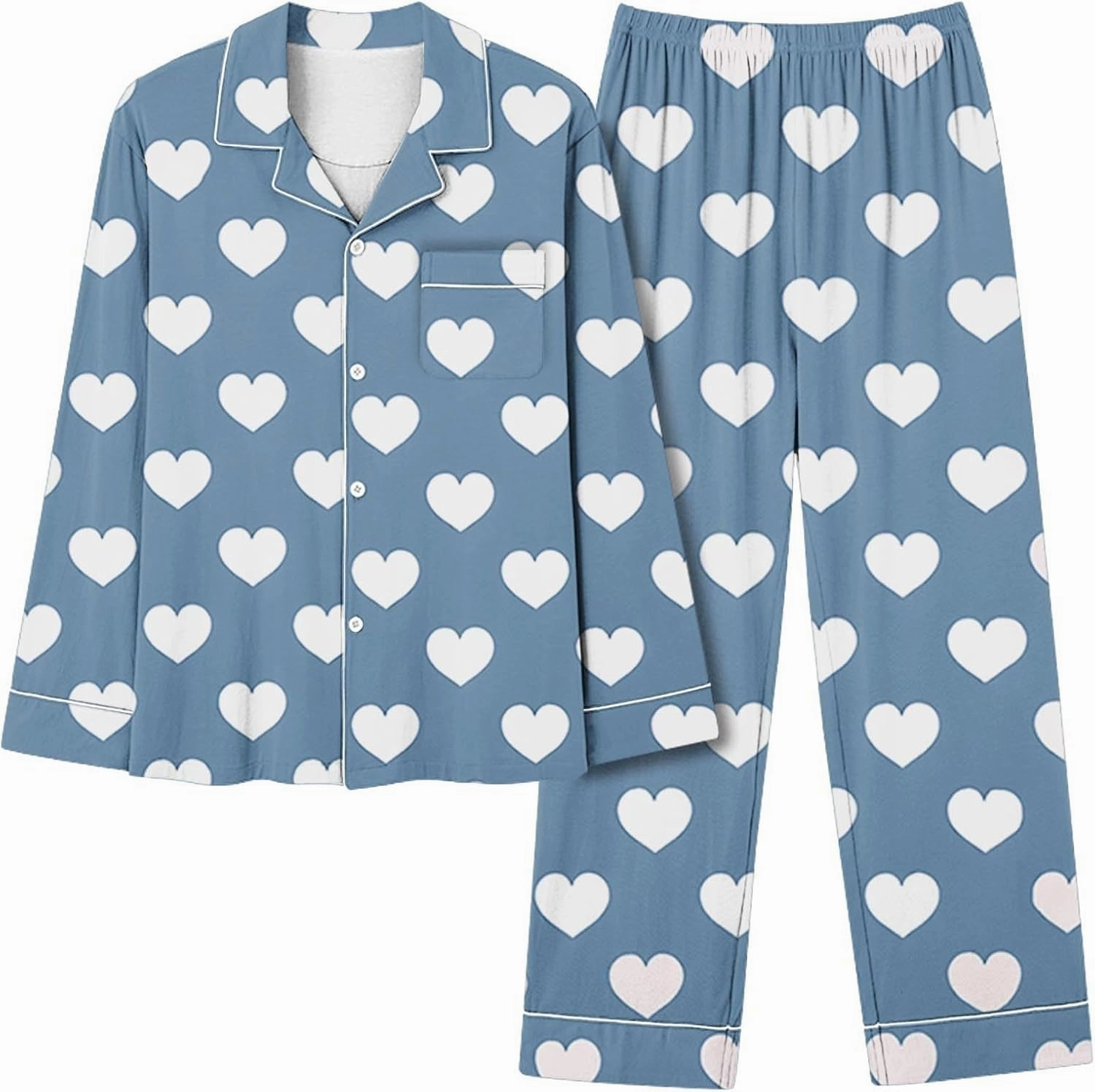 Lastesso Pajamas for Women Set Loose Comfy Long Sleeve Button down and Lounge Long Pants Fashion Print Nightwear 2 Sets