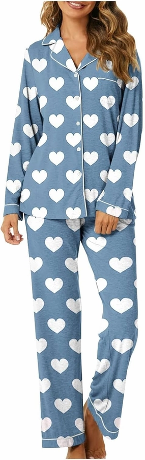 Lastesso Pajamas for Women Set Loose Comfy Long Sleeve Button down and Lounge Long Pants Fashion Print Nightwear 2 Sets