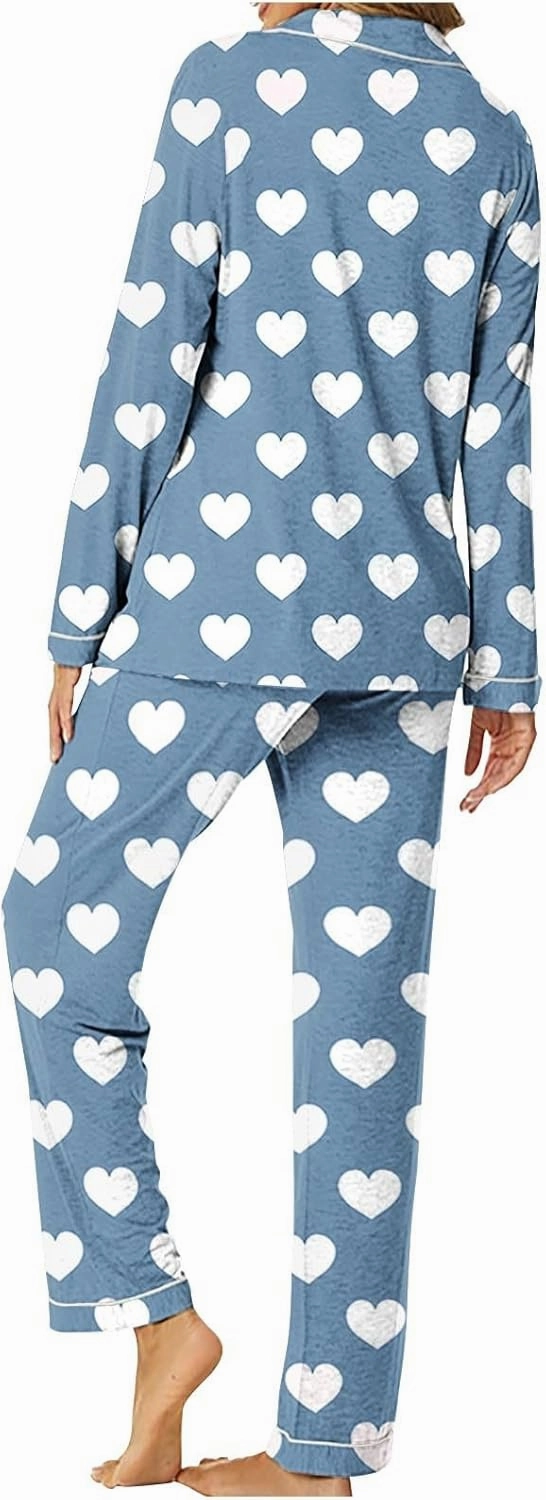 Lastesso Pajamas for Women Set Loose Comfy Long Sleeve Button down and Lounge Long Pants Fashion Print Nightwear 2 Sets