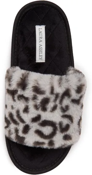 Laura Ashley Open Toe Fluffy Band Slippers for Women with Non-Skid Rugged Sole, Plush Terry Slippers for Ladies