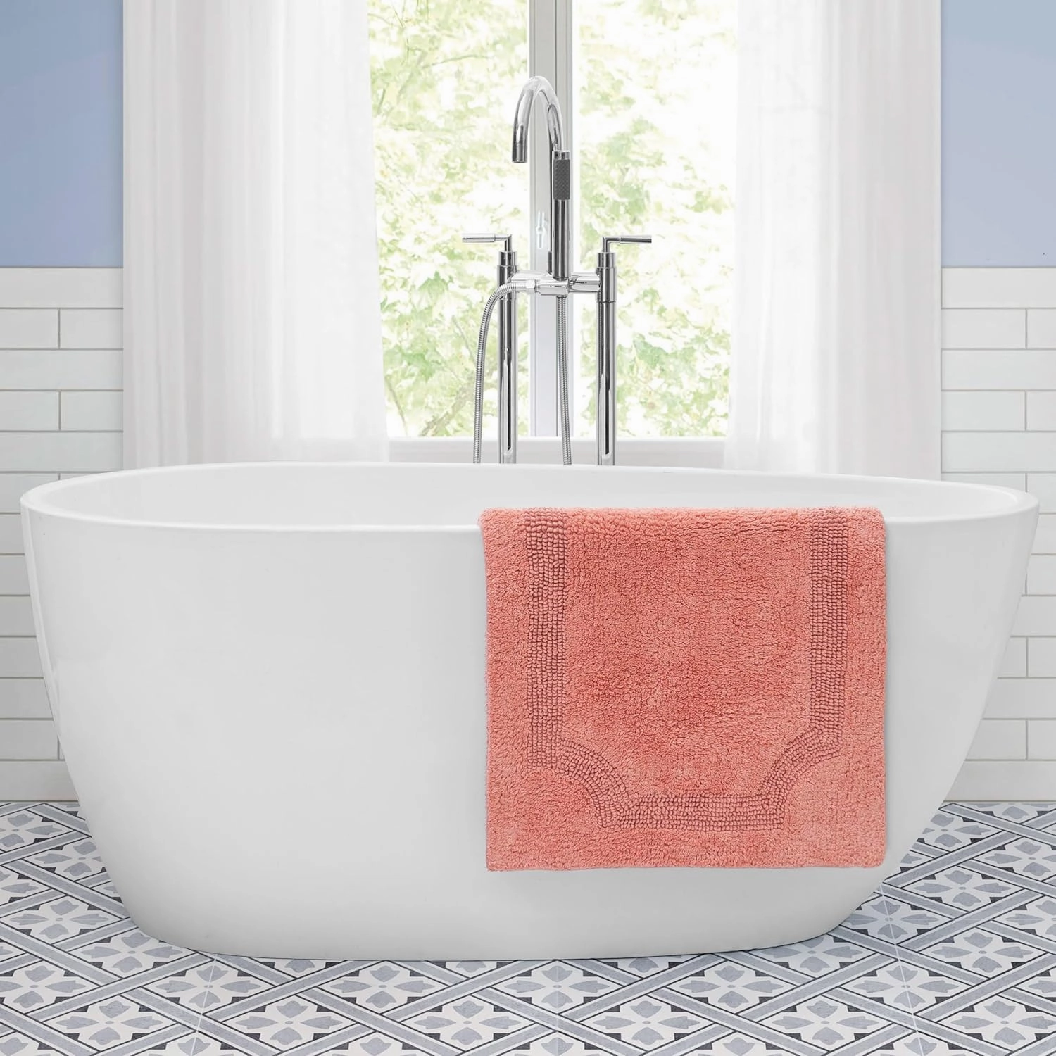 Laura Ashley Reversible Cotton 2-Piece Bath Mat Set, Coral