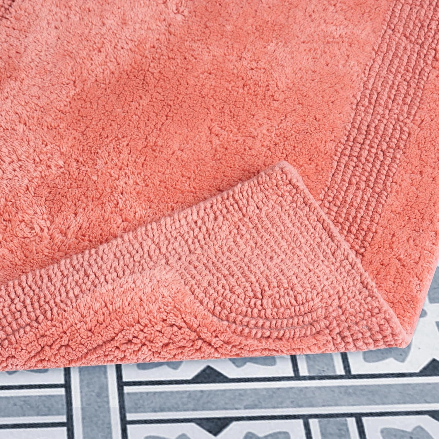 Laura Ashley Reversible Cotton 2-Piece Bath Mat Set, Coral