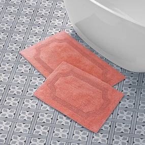 Laura Ashley Reversible Cotton 2-Piece Bath Mat Set, Coral