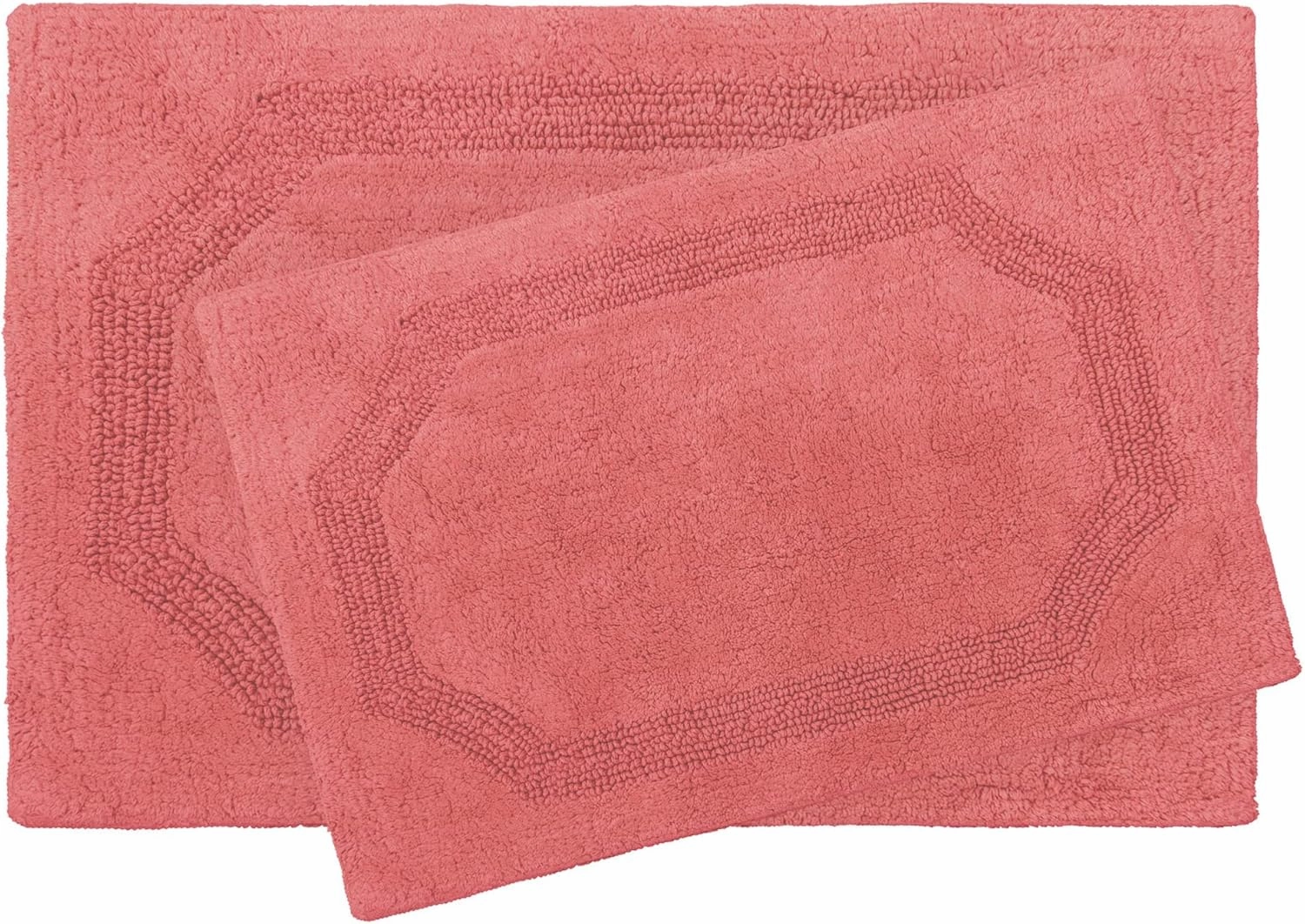 Laura Ashley Reversible Cotton 2-Piece Bath Mat Set, Coral