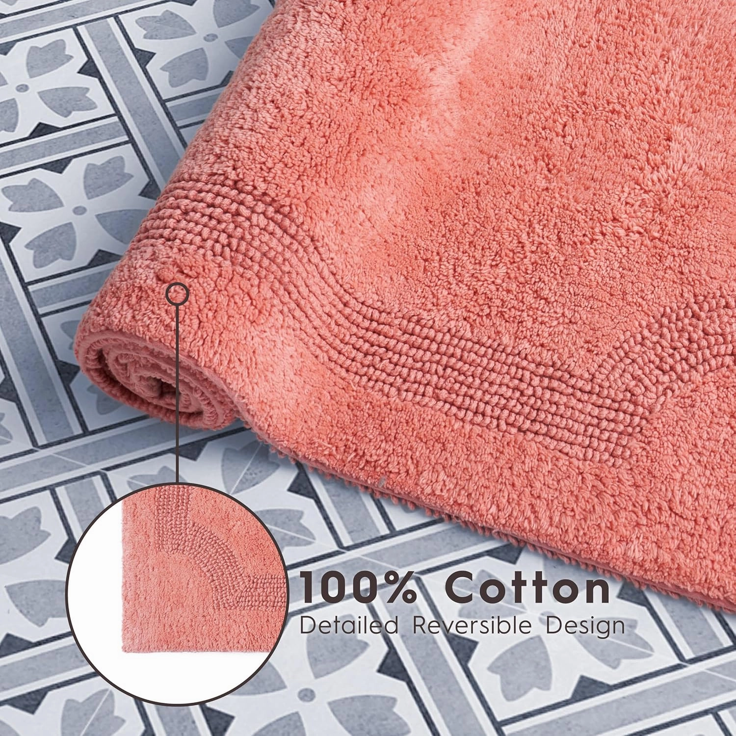 Laura Ashley Reversible Cotton 2-Piece Bath Mat Set, Coral