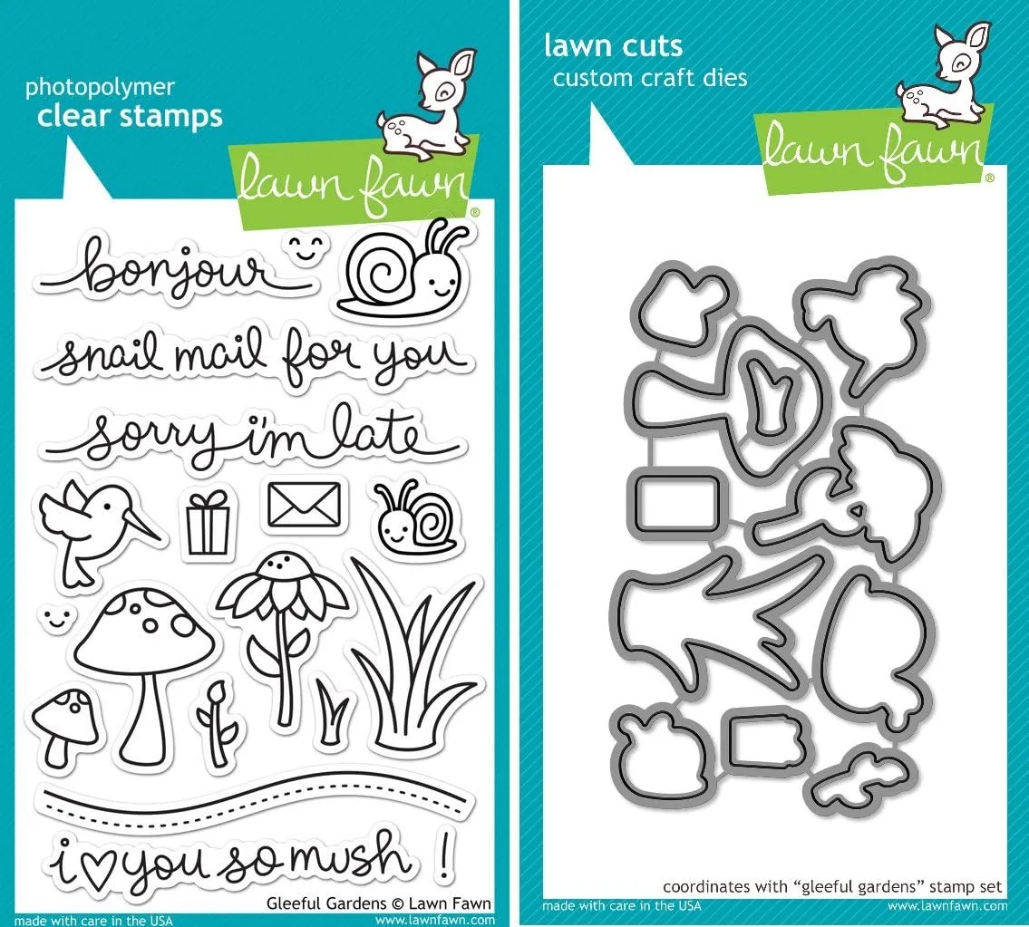 Lawn Fawn Gleeful Gardens Clear Photopolymer Stamps LF799 Bundle with Coordinating Lawn Cuts Dies LF800
