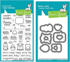 Lawn Fawn Say What Spring Critters 4”x6” Clear Stamp Set and Coordinating Custom Craft Die Set (LF2228, LF2229), Bundle of 2 Items