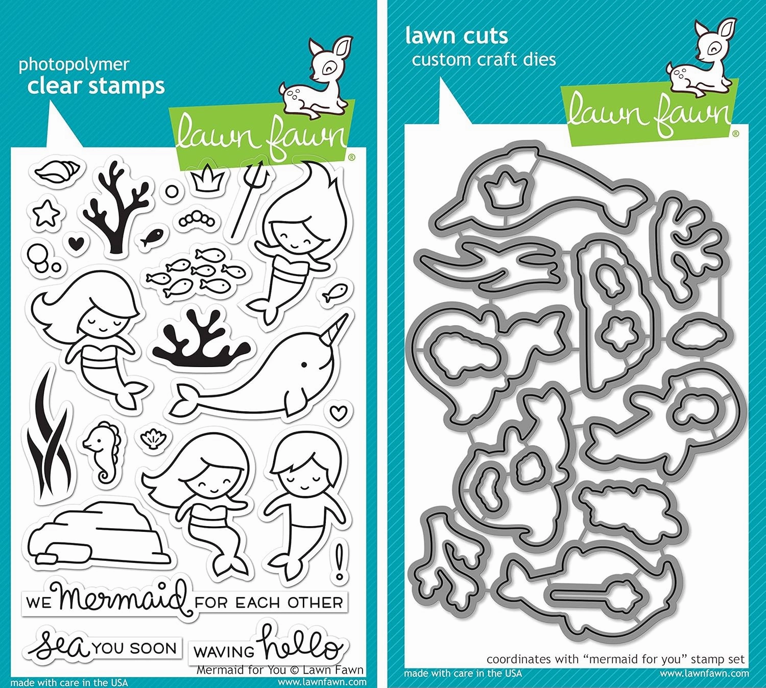 Lawn Fawn Mermaid for You Stamp and Die Set - Two item Bundle