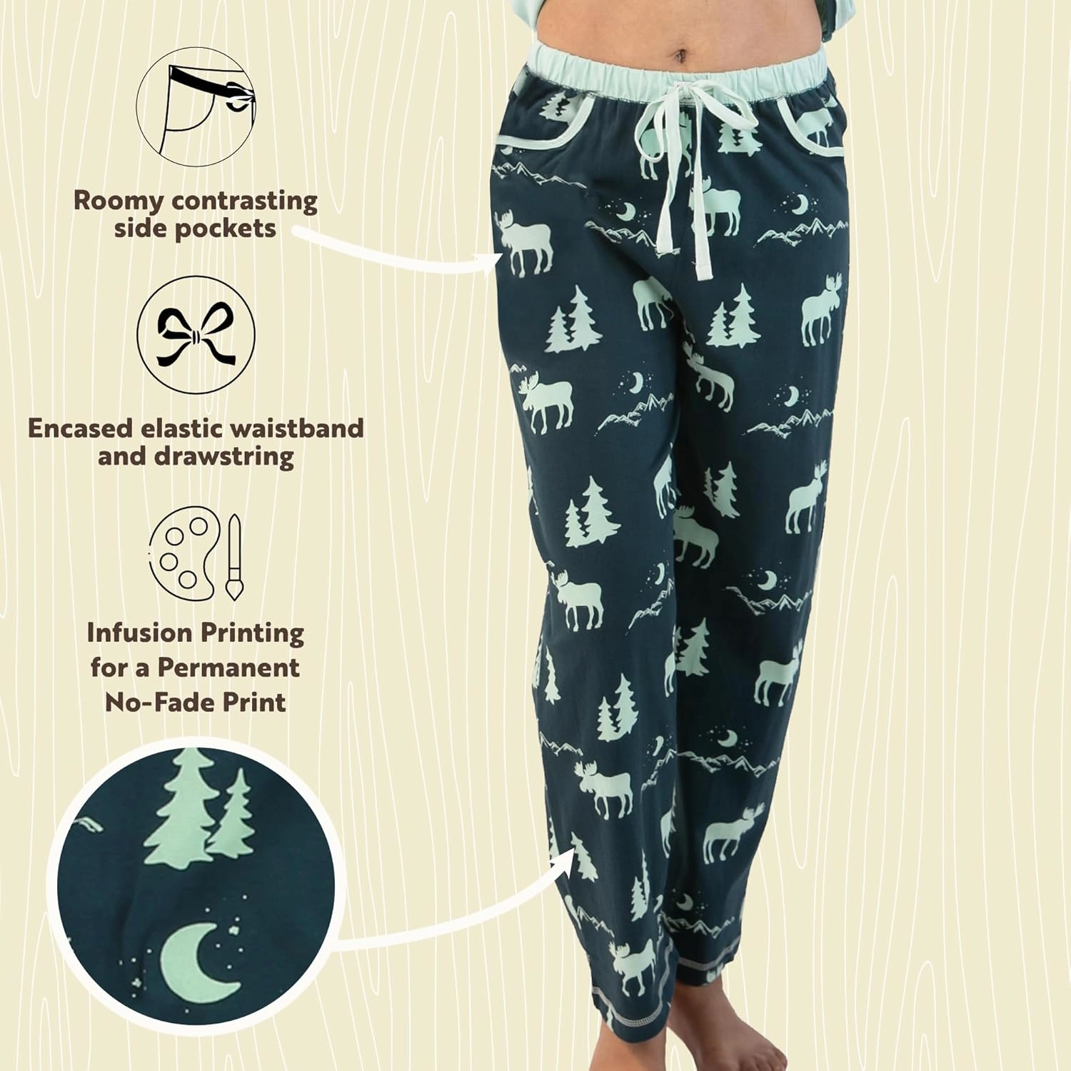 Lazy One Pajamas for Women, Cute Moose Pajama Pants and Top Separates