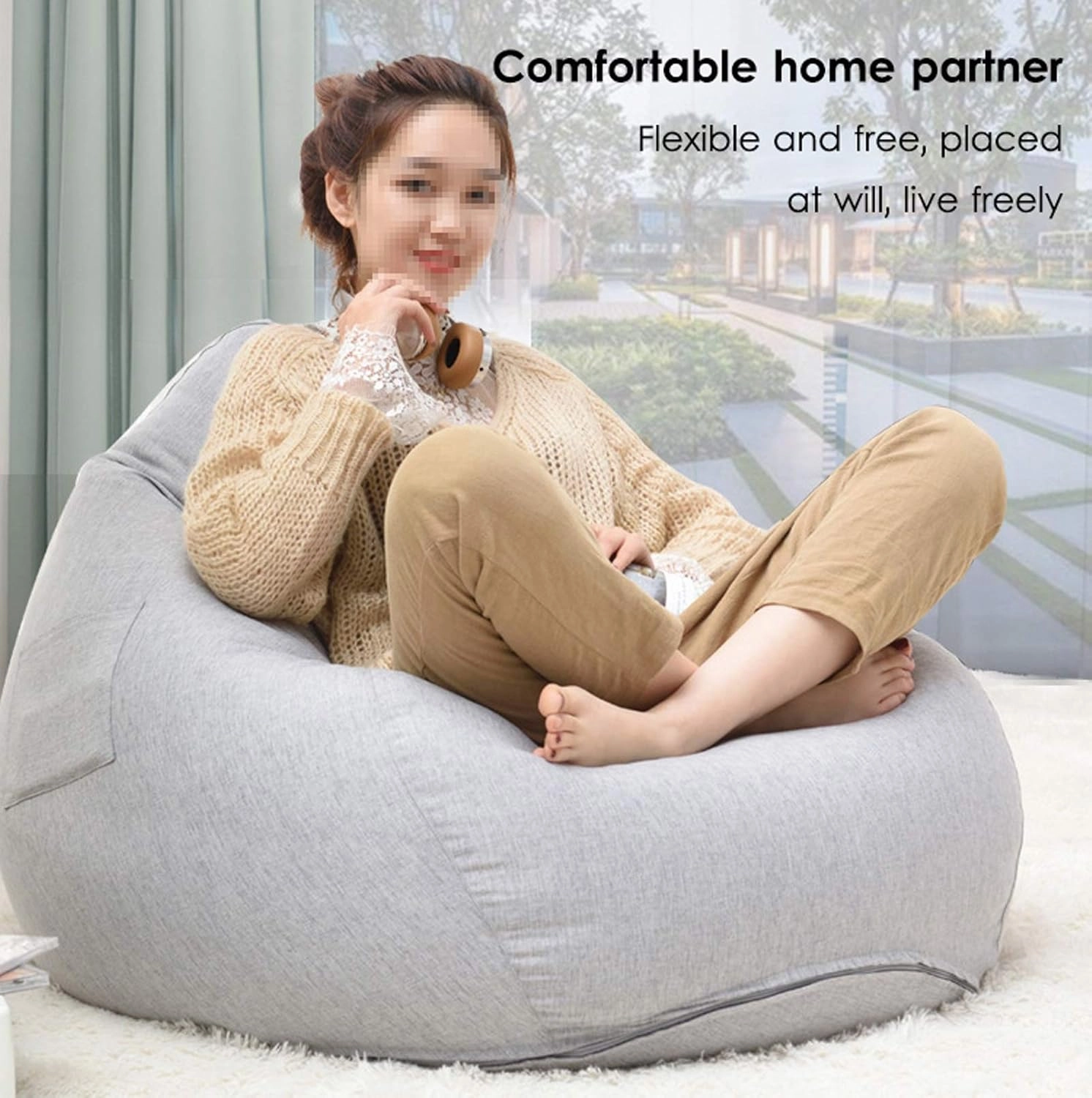 Lazy Sofa Lounger Chair Cover Without Filler, Bean Bag Cover for Adults and Children, Complies with Ergonomic Design Top-Ranking Material