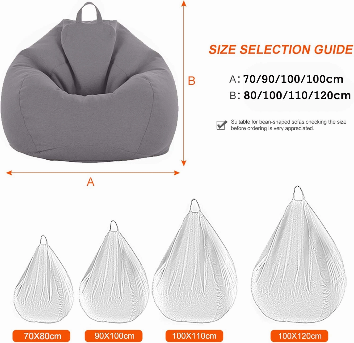 Lazy Sofa Lounger Chair Cover Without Filler, Bean Bag Cover for Adults and Children, Complies with Ergonomic Design Top-Ranking Material