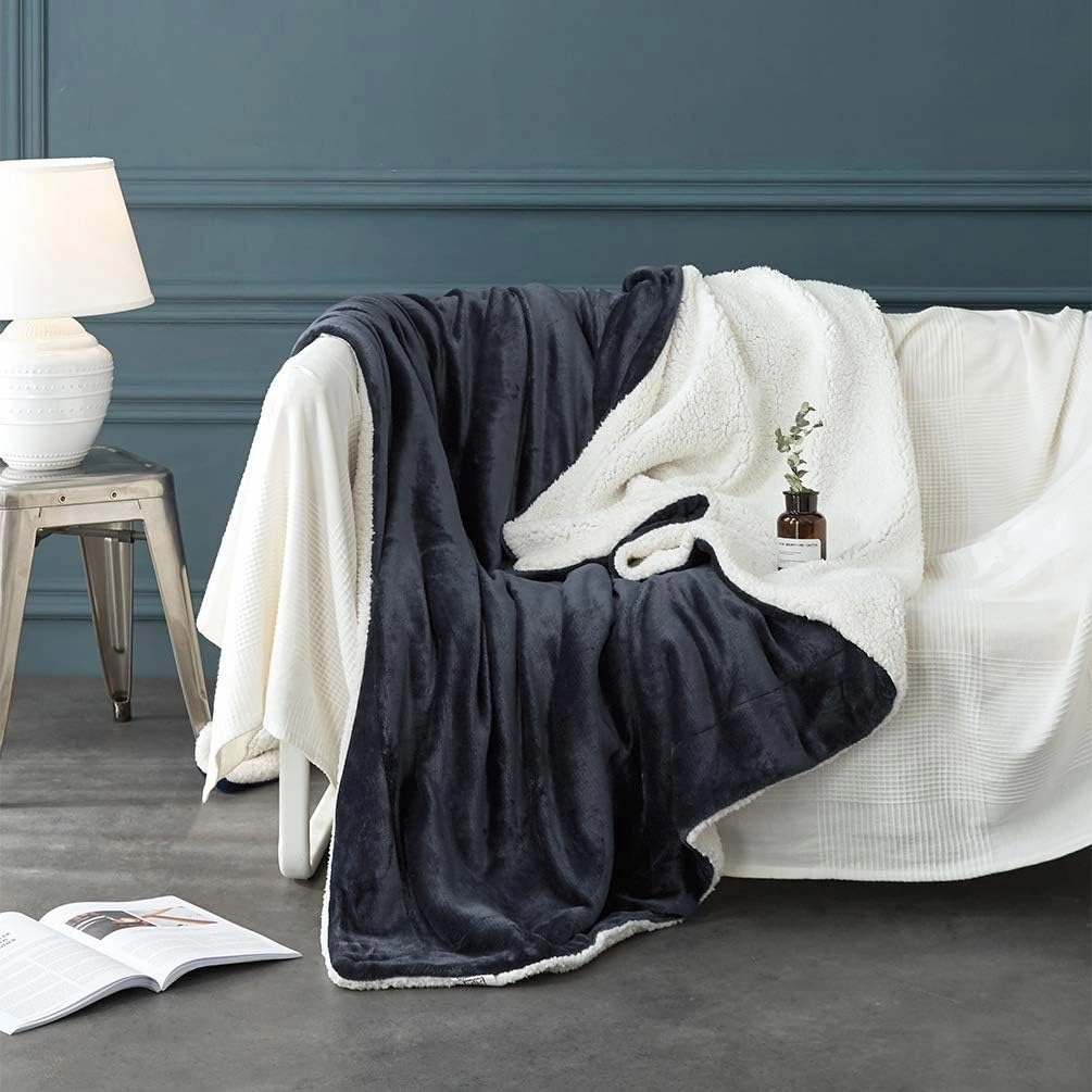LBRO2M Sherpa Fleece Bed Blanket King Size Super Soft Fuzzy Plush Warm Cozy Fluffy Microfiber Couch Throw Velvet Double Reversible Blankets,Dark Grey