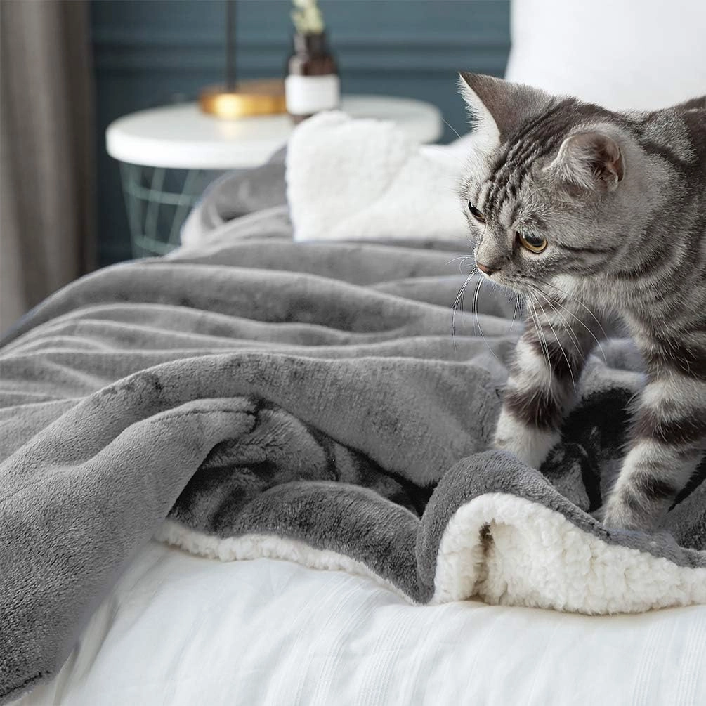 LBRO2M Sherpa Fleece Bed Blanket King Size Super Soft Fuzzy Plush Warm Cozy Fluffy Microfiber Couch Throw Velvet Double Reversible Luxurious Blankets,Grey