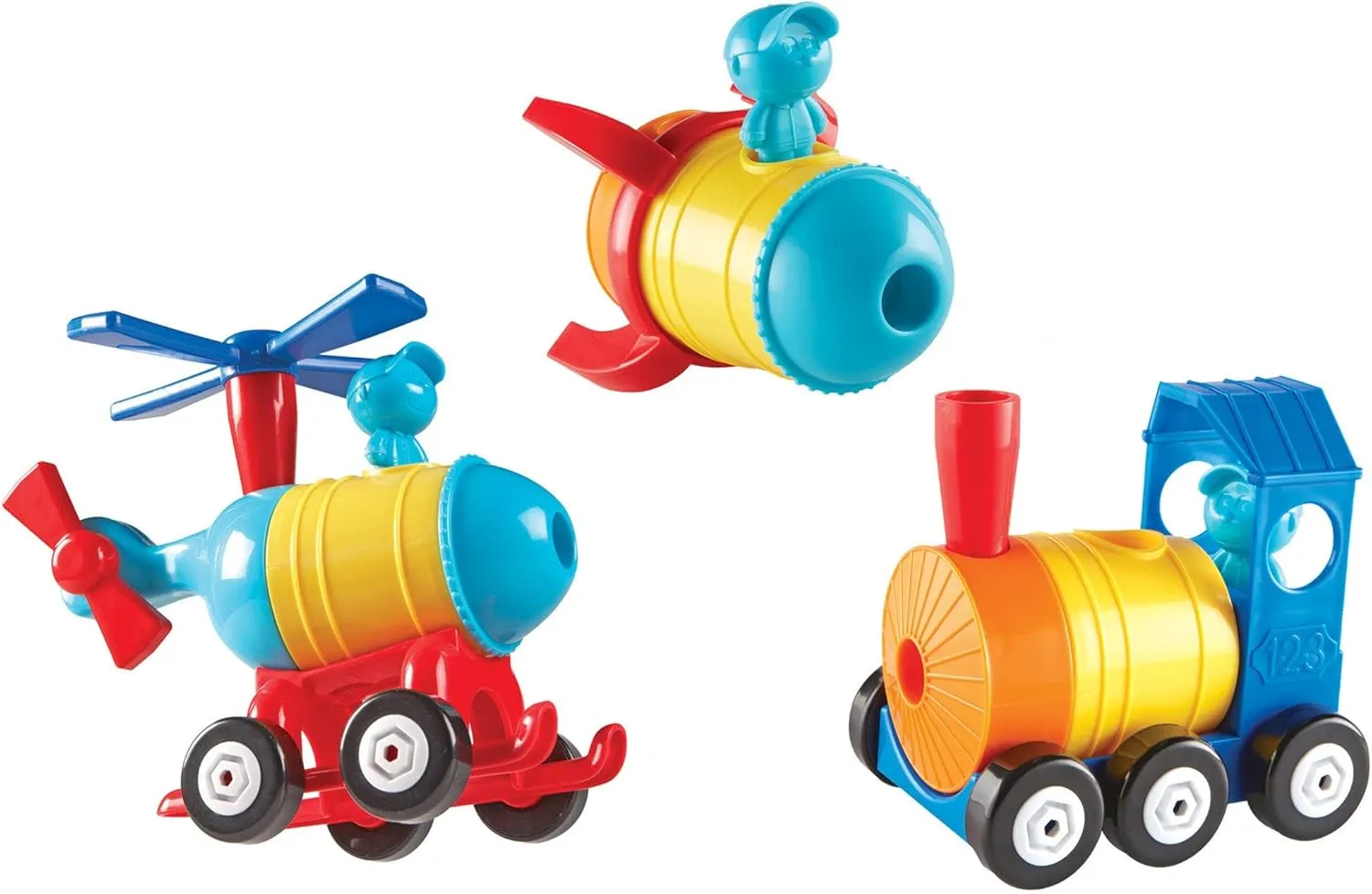 Learning Resources 1-2-3 Build It! Rocket-Train-Helicopter, Toddler Building Toy, 17 Pieces, Ages 2 , Multicolor, LER2859