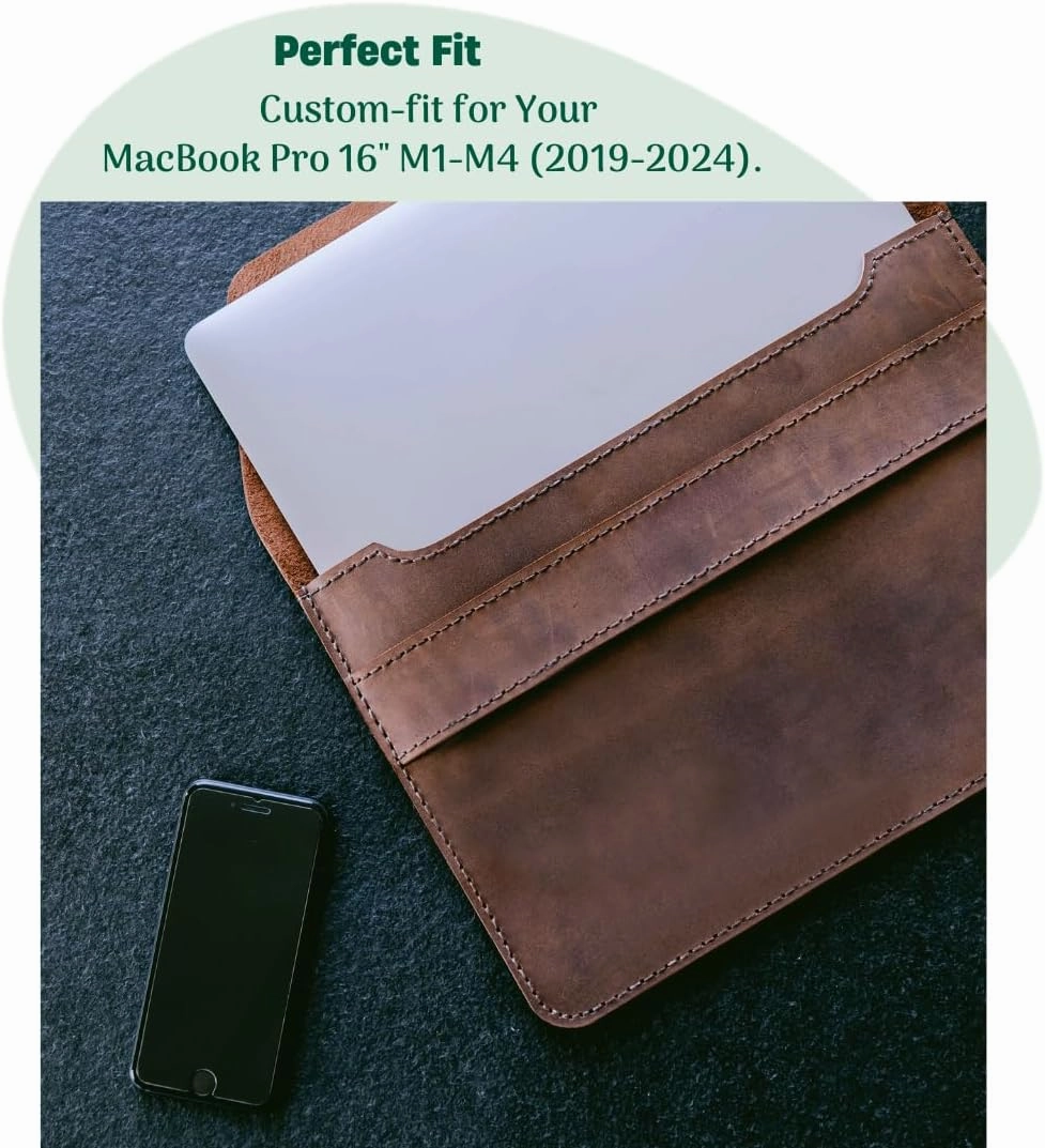 Leather MacBook Pro 16 Inch Case | Slim, Durable & Ethical | M1-M4 & 2019-2024| Designer Apple MacBook Pro 16 Inch Sleeve Leather | Model: Fernando