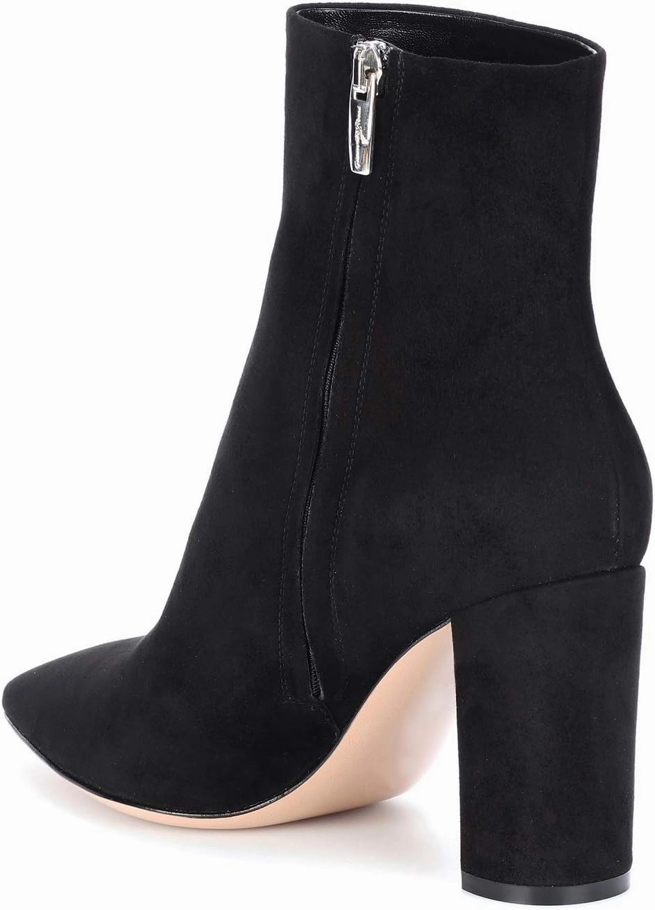LEHOOR Women Fashion Chunky Block Heel Pointed Toe Ankle Booties Classic Side Zipper Short Boots 4-11 M US