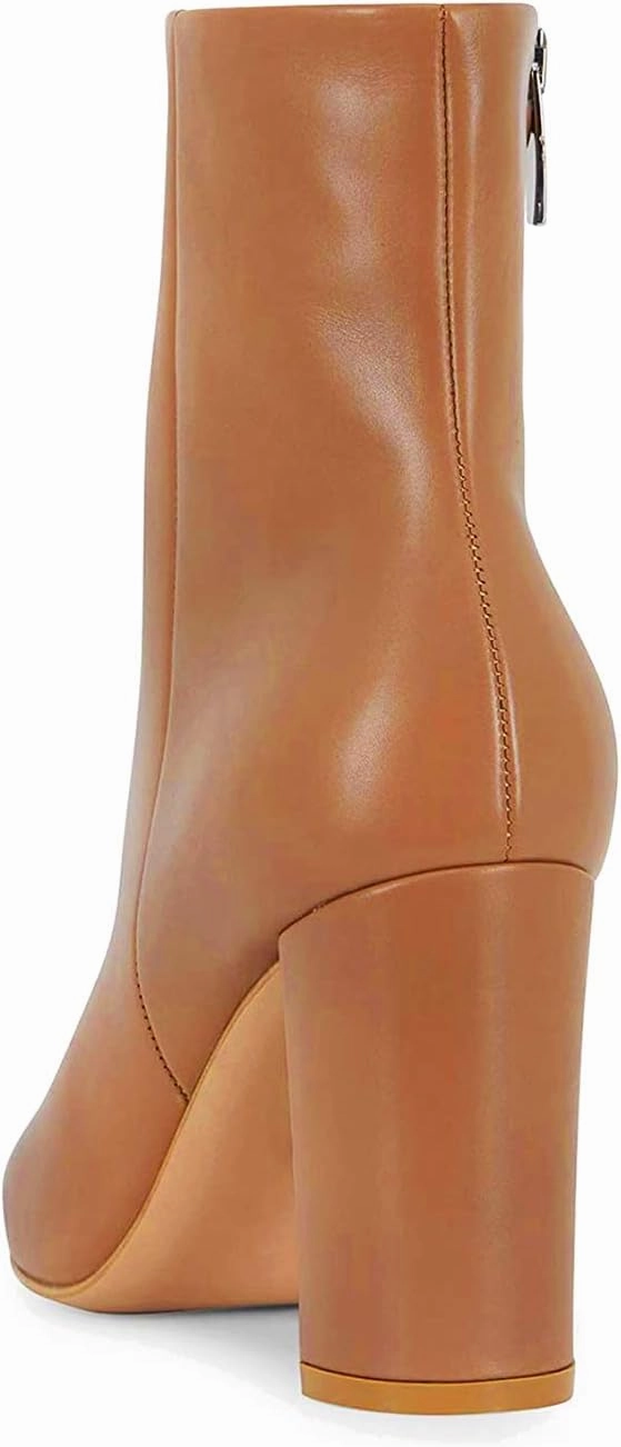 LEHOOR Women Fashion Chunky Block Heel Pointed Toe Ankle Booties Classic Side Zipper Short Boots 4-11 M US