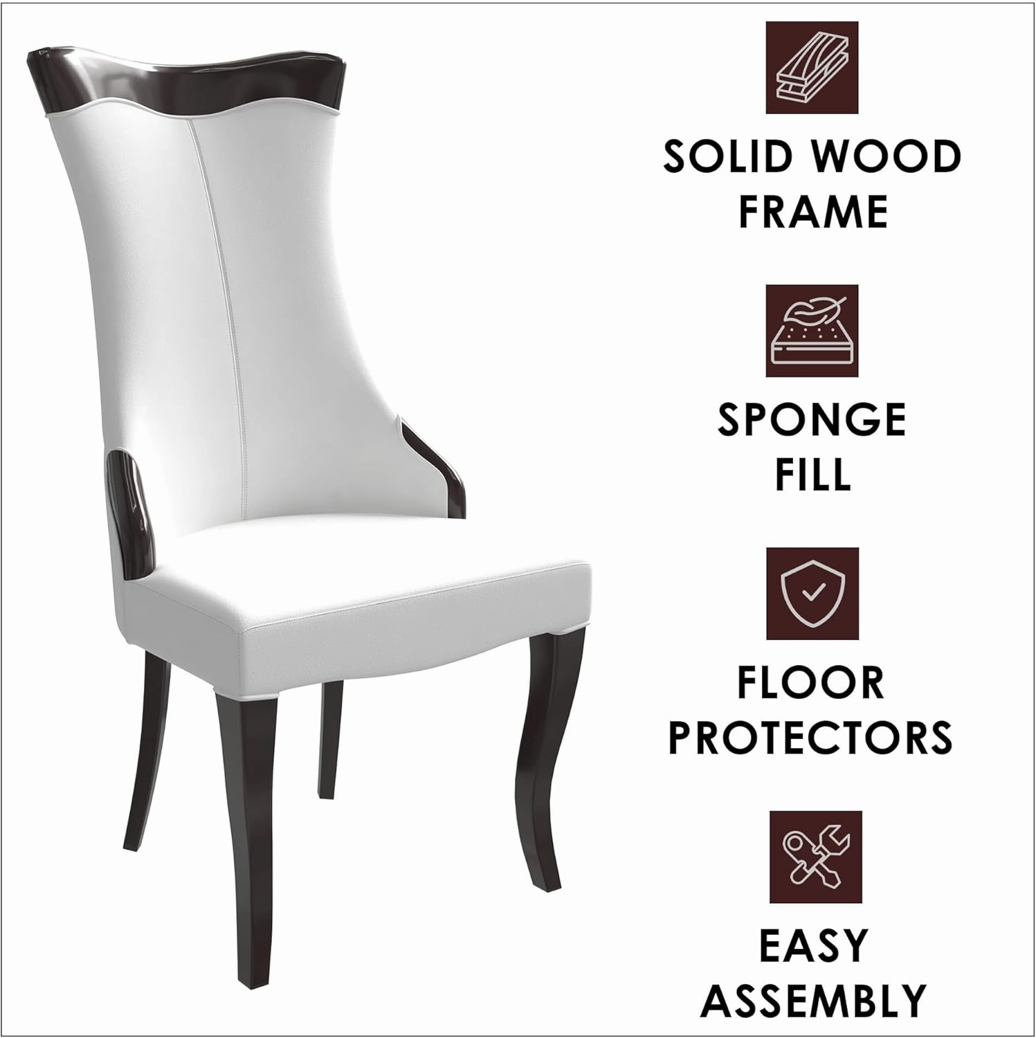 LeisureMod Modern Dining Chair Upholstered in Leather or Velvet Cozy Accent Kitchen with Rubberwood Legs Novara Series, Off White