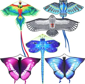 Leitee 6 Pack Large Kite for Kids and Adults Butterfly Kite for Kids Age 4-8-12 Dragonfly Owl Parrot Eagle Goldfish Teens Toy Easy to Fly for Game Beach Outdoor Activities Gifts(Cool Style)