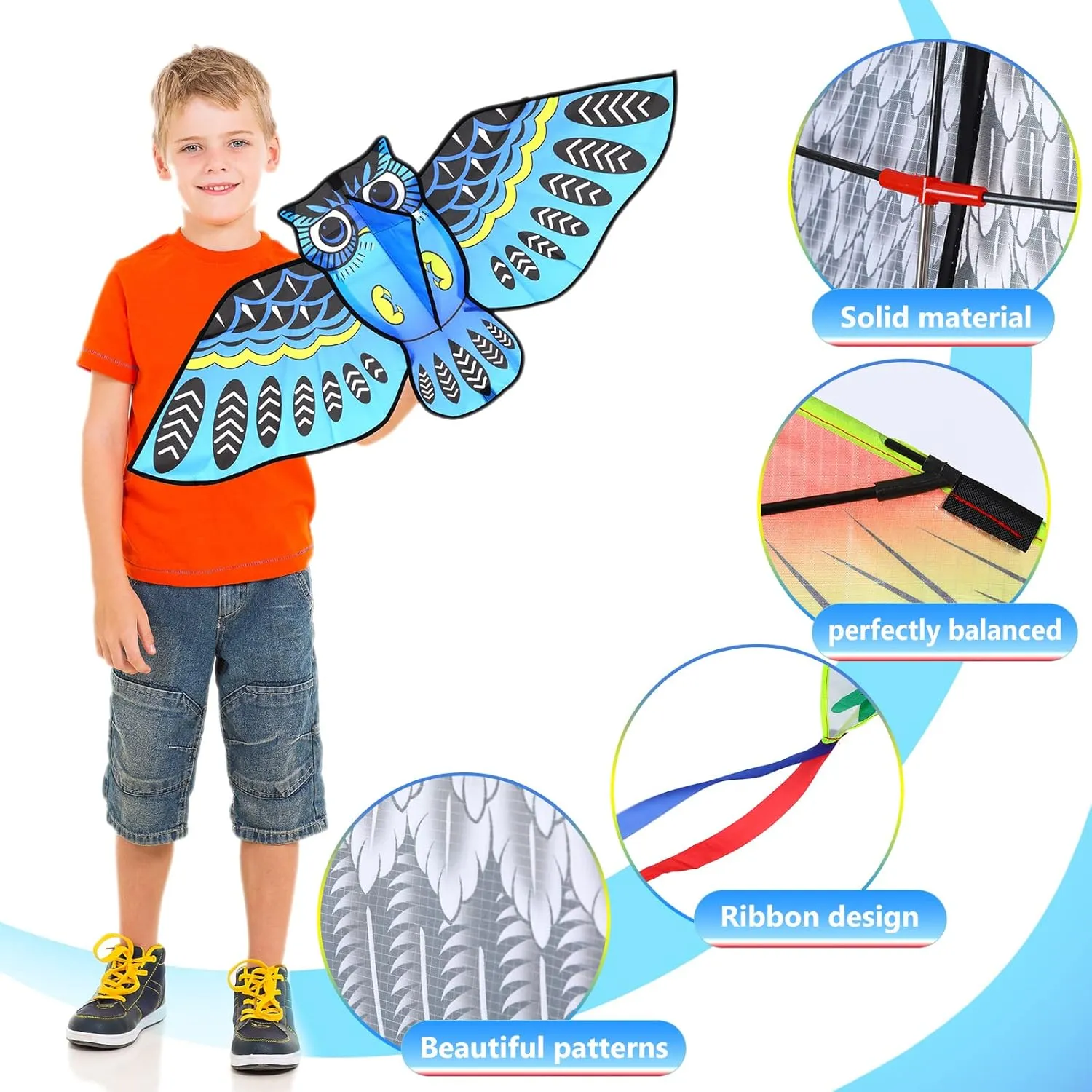 Leitee 6 Pack Large Kite for Kids and Adults Butterfly Kite for Kids Age 4-8-12 Dragonfly Owl Parrot Eagle Goldfish Teens Toy Easy to Fly for Game Beach Outdoor Activities Gifts(Cool Style)