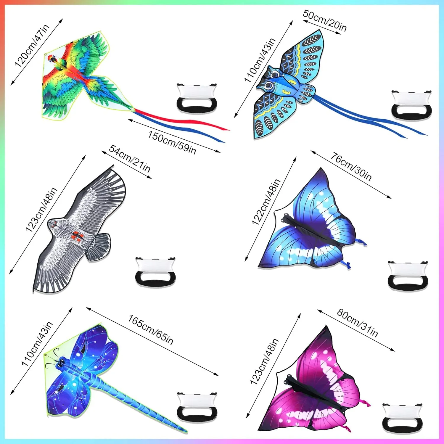 Leitee 6 Pack Large Kite for Kids and Adults Butterfly Kite for Kids Age 4-8-12 Dragonfly Owl Parrot Eagle Goldfish Teens Toy Easy to Fly for Game Beach Outdoor Activities Gifts(Cool Style)