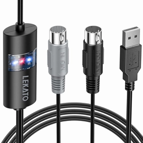 LEKATO USB MIDI Cable, MIDI USB Interface with Input & Output Connecting Piano Keyboard/Synthesizer for Editing & Recording Professional MIDI Cable Adapter with Windows/Mac for Studio -6.5Ft