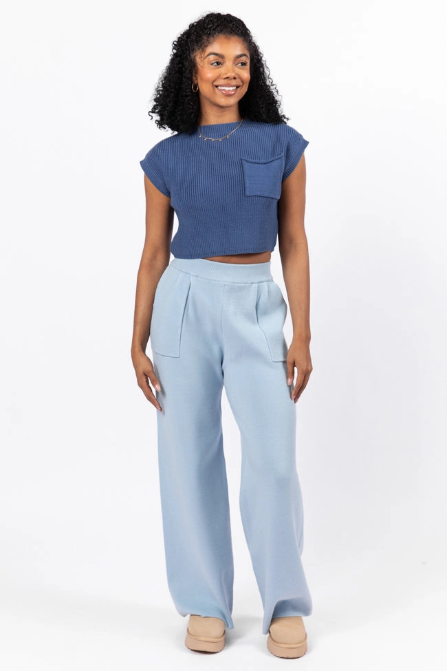 Let's Debrief Light Blue Wide Leg Sweater Pants FINAL SALE