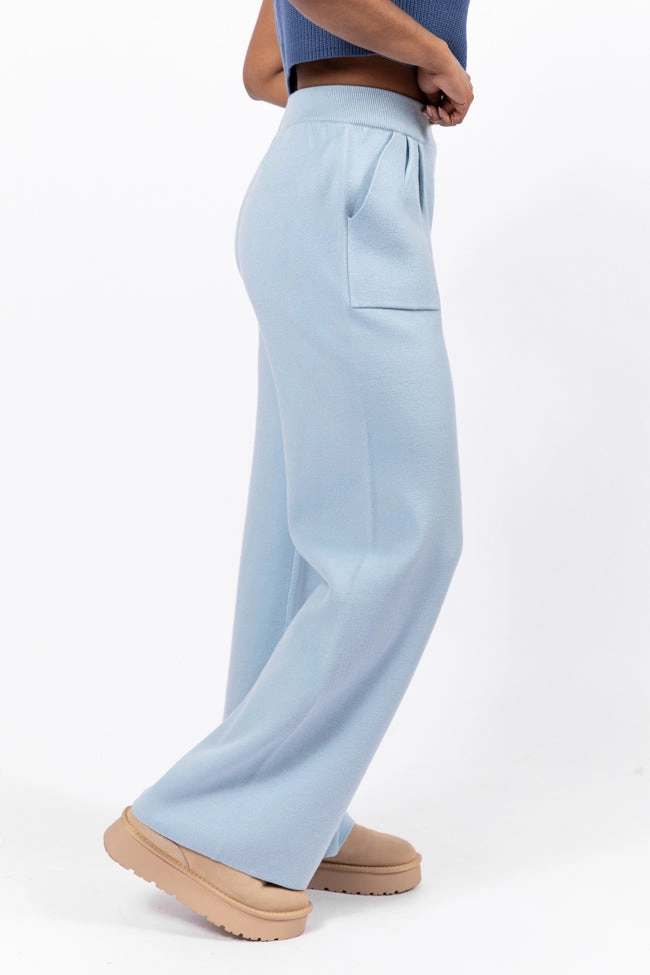 Let's Debrief Light Blue Wide Leg Sweater Pants FINAL SALE
