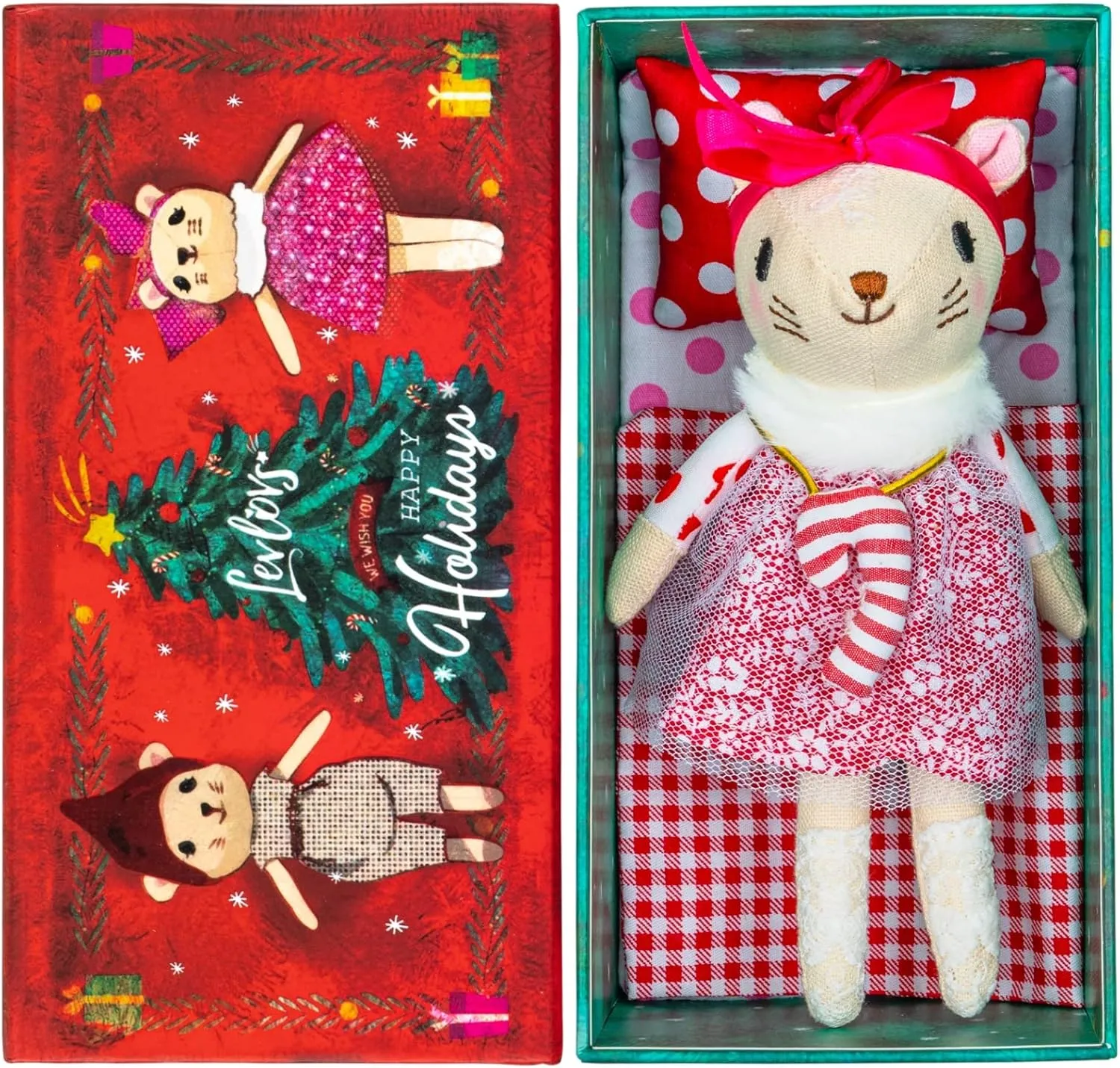 LEVLOVS Mouse in a Box Toy Baby Registry Animal Doll (Christmas Mouse Girl)