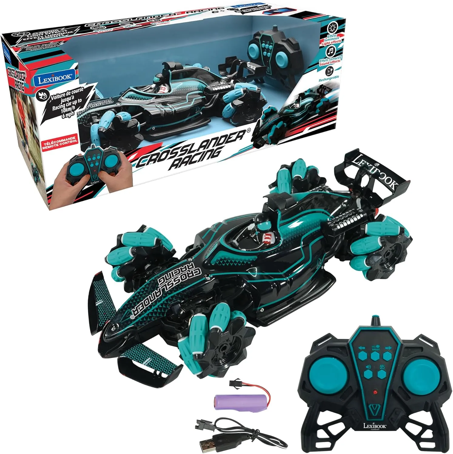 Lexibook, Crosslander® Racing, Remote control racing car, Formula 1, up to 10km/h, light and sound effects, smoke jet, remote control included, rechargeable, RC61 , Blue