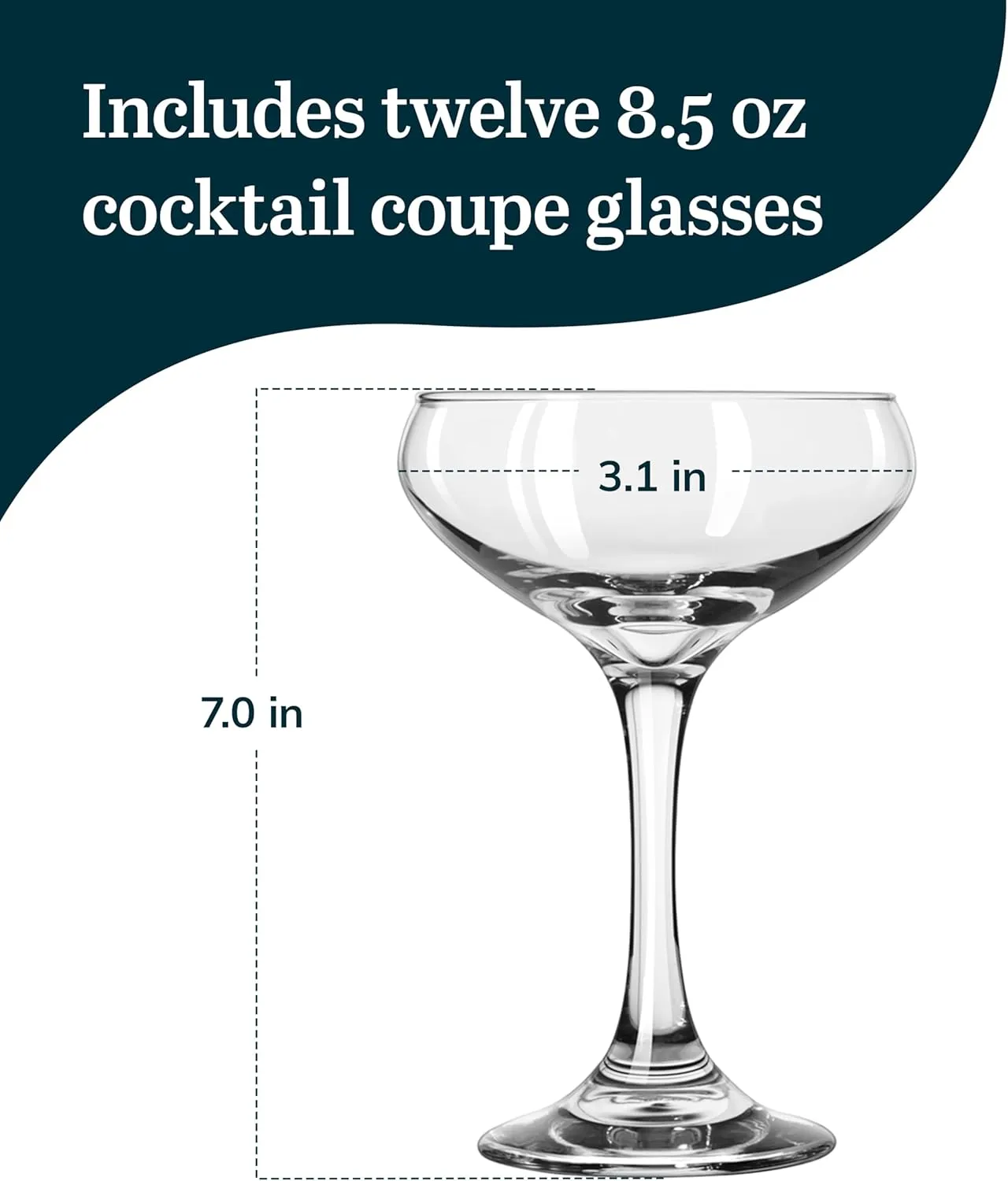 Libbey 3055 Perception Cocktail Coupe Glasses Set of 12, Elegant, Curvaceous Coupe Martini Glasses, 8.5 Oz Stemmed Cocktail Glasses for Beverages