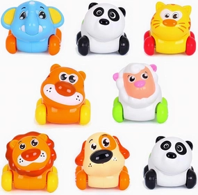 Liberty Imports 8 PCS Cartoon Animals Friction Push and Go Toy Cars Play Set for Babies and Toddlers | Cute Mini Play Vehicles Party Favors - Age 18 Months and Up