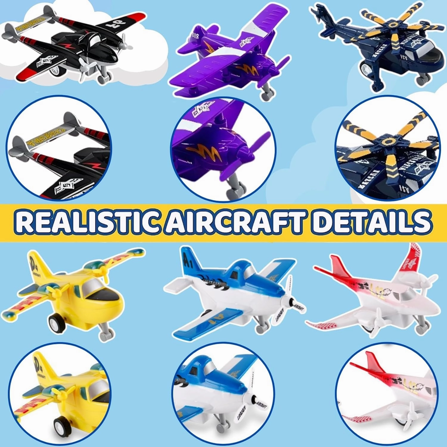 Liberty Imports Pull Back Airplanes Toys Vehicle Playset, Variety Pack of Helicopters, Stealth Bombers, Fighter Jets, Aircraft, Planes for Kids Toddlers Party Favors (18 Pack)