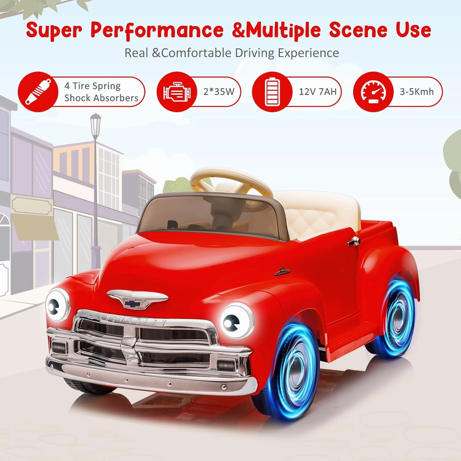 Licensed Chevrolet Ride On Car for Kids w/Parent Remote, 12V Ride On Car Toys for Ages 3-5, 2 Speed, Front &Ear Headlights, Kids Electric Cars with Dual Doors, 4 Wheel Cushion, Music Player