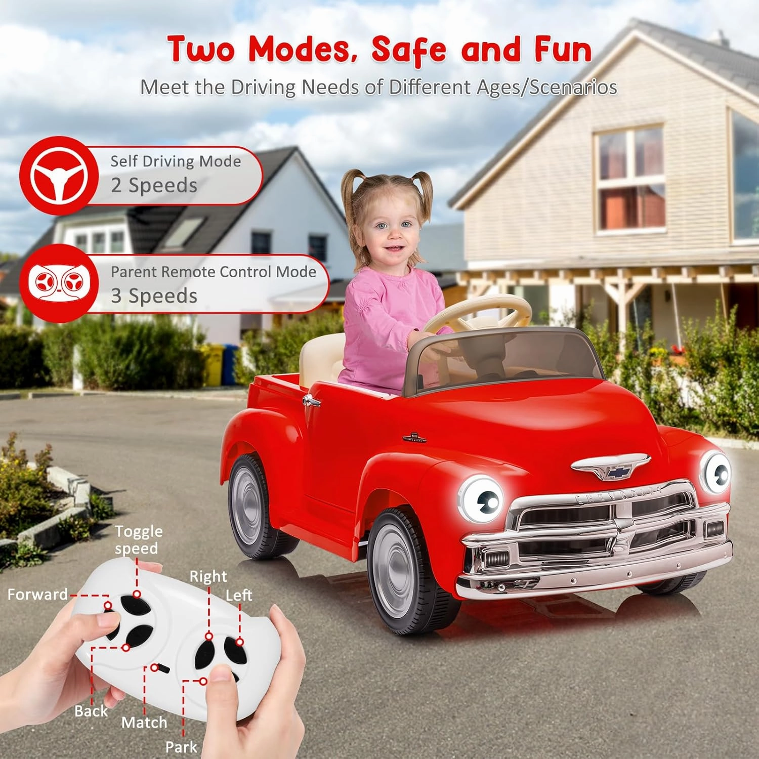 Licensed Chevrolet Ride On Car for Kids w/Parent Remote, 12V Ride On Car Toys for Ages 3-5, 2 Speed, Front &Ear Headlights, Kids Electric Cars with Dual Doors, 4 Wheel Cushion, Music Player