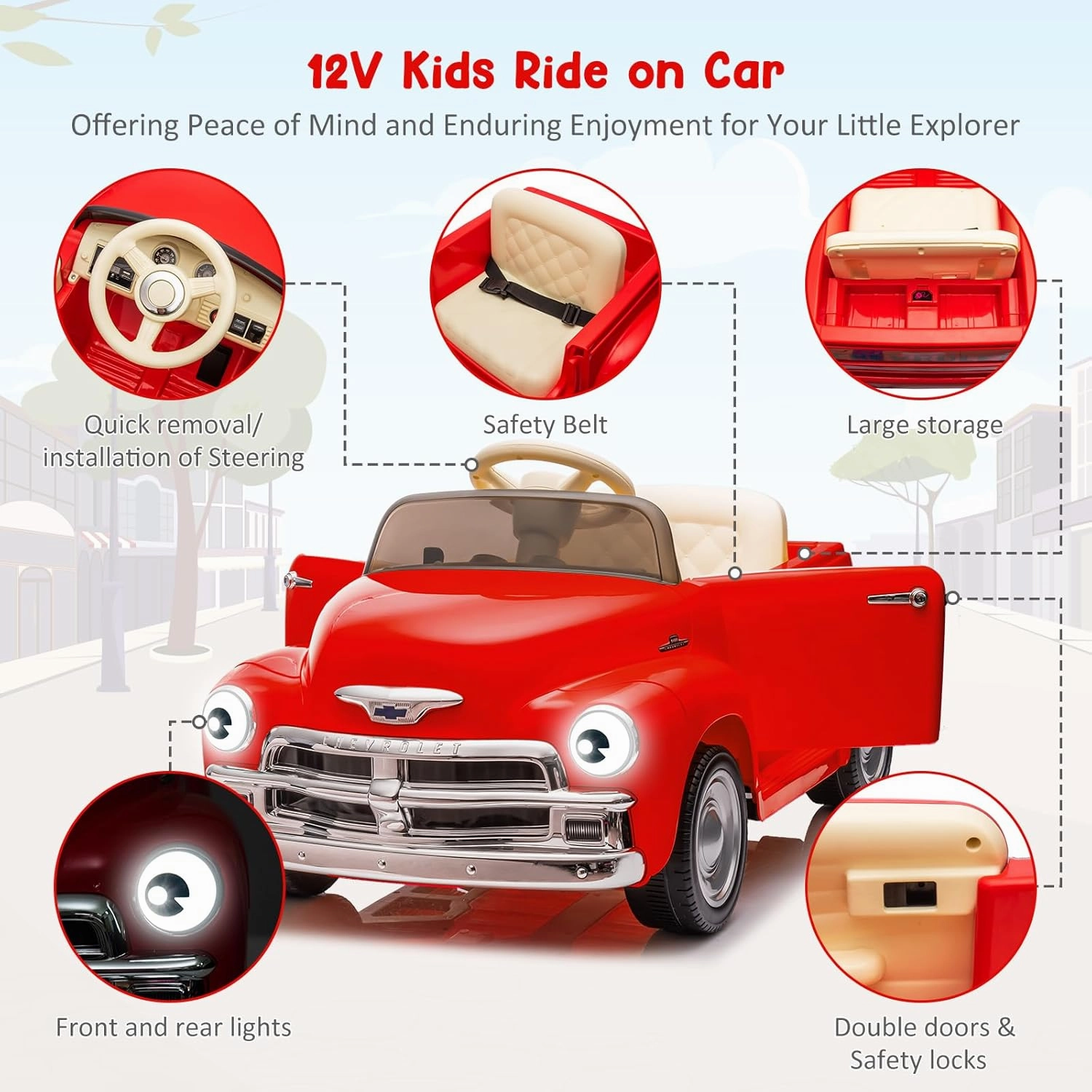 Licensed Chevrolet Ride On Car for Kids w/Parent Remote, 12V Ride On Car Toys for Ages 3-5, 2 Speed, Front &Ear Headlights, Kids Electric Cars with Dual Doors, 4 Wheel Cushion, Music Player