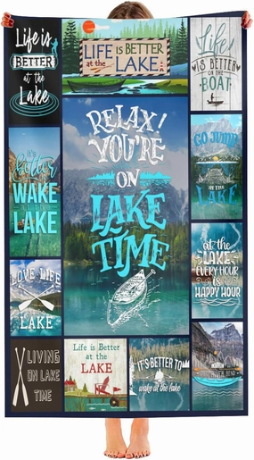 Life is Better at The Lake Decorative Bath Towel, Quick-Dry Oversize Bath Towel, 100% Cotton, 52x32 inches