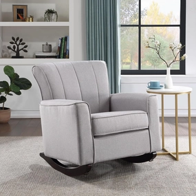 Light Grey Rocking Chair with Track Arm, Pocket Coil Seat Construction, Sturdy Wooden Legs for Living Room, Comfortable and Durable Design