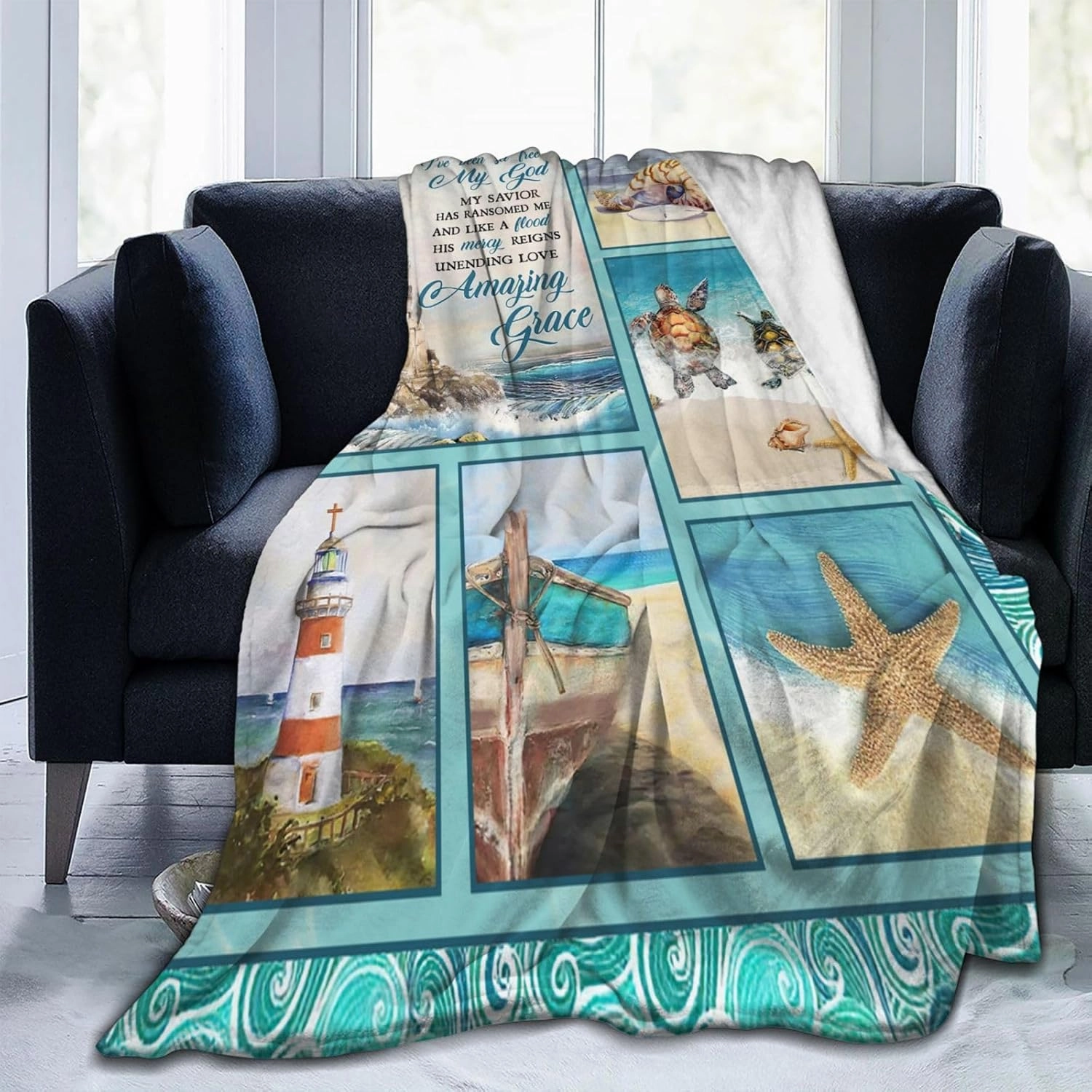 Lighthouse Blanket Nautical Christian Scripture Bible Verse Decor Throw Blanket Gifts for Girls Boys Winter Bedding Sofa Super Warm Soft Plush Fleece Flannel Blanket for Kids Adults Men Women 50"X40"