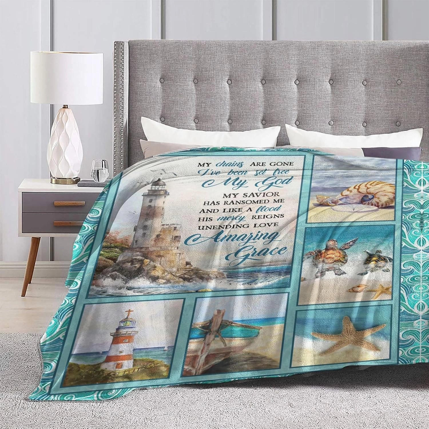 Lighthouse Blanket Nautical Christian Scripture Bible Verse Decor Throw Blanket Gifts for Girls Boys Winter Bedding Sofa Super Warm Soft Plush Fleece Flannel Blanket for Kids Adults Men Women 50"X40"