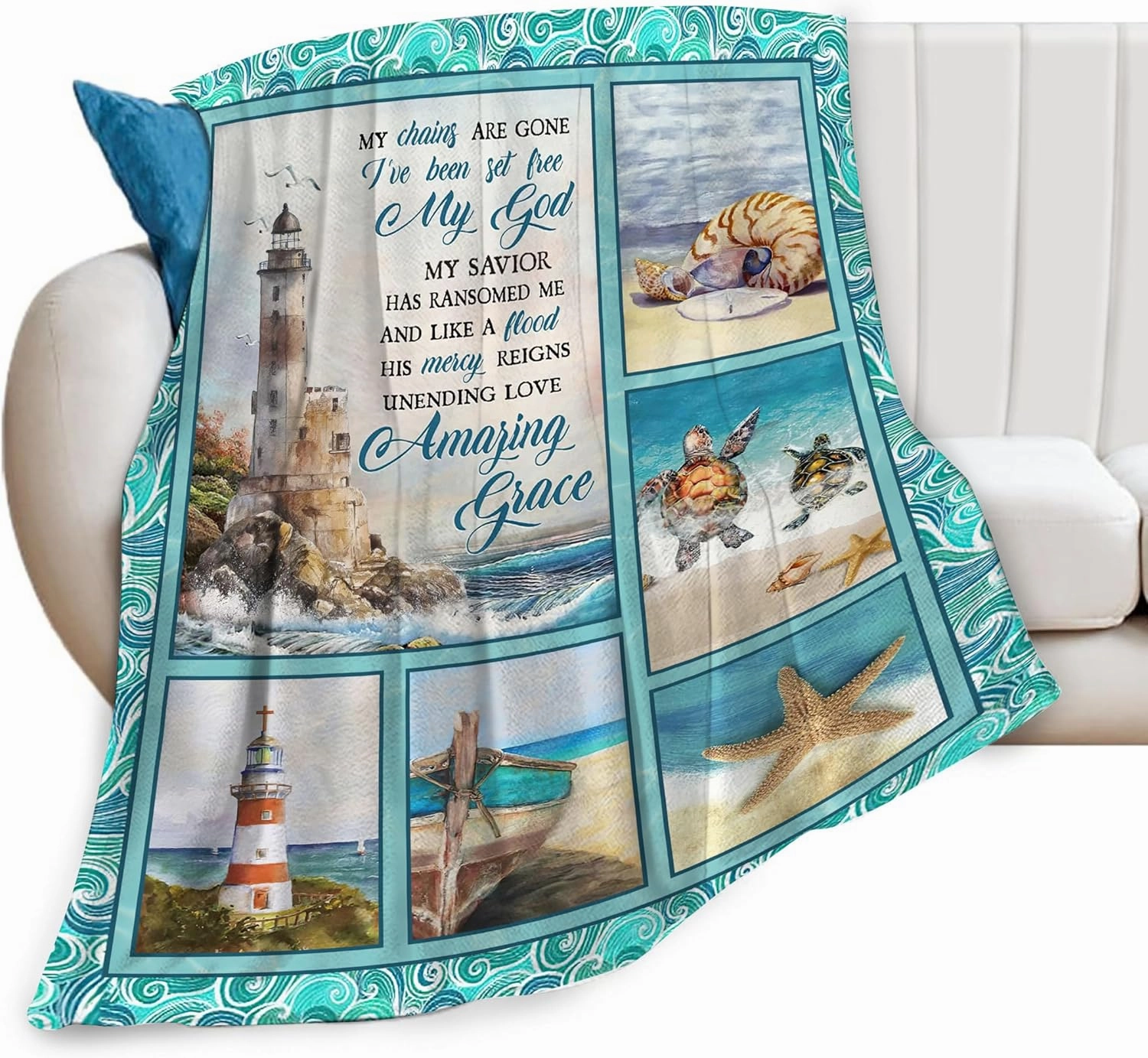 Lighthouse Blanket Nautical Christian Scripture Bible Verse Decor Throw Blanket Gifts for Girls Boys Winter Bedding Sofa Super Warm Soft Plush Fleece Flannel Blanket for Kids Adults Men Women 50"X40"