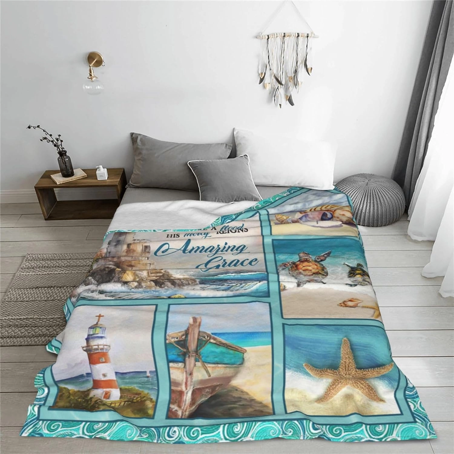 Lighthouse Blanket Nautical Christian Scripture Bible Verse Decor Throw Blanket Gifts for Girls Boys Winter Bedding Sofa Super Warm Soft Plush Fleece Flannel Blanket for Kids Adults Men Women 50"X40"